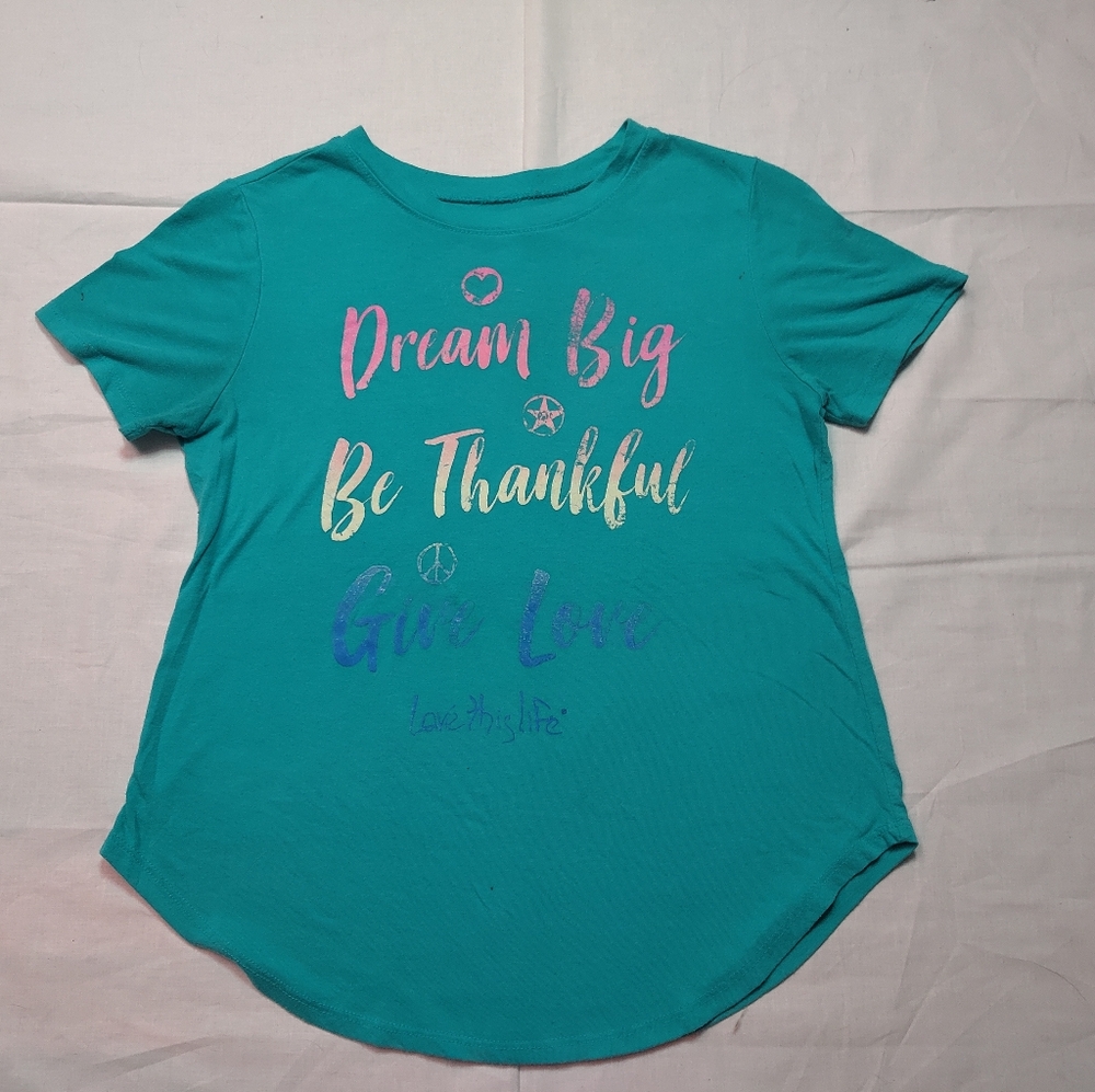 LOVE THIS LIFE Shirt Women's Small Blue Short Sleeve Round Neck Top Graphic Tee